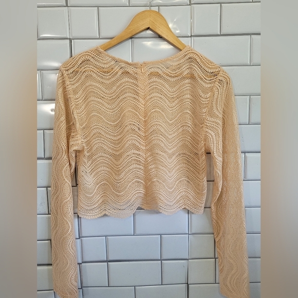 NWT ZARA Ladies Long Sleeve Lightweight Lace Cropped Blouse Crew Neck Scalloped - Picture 5 of 8